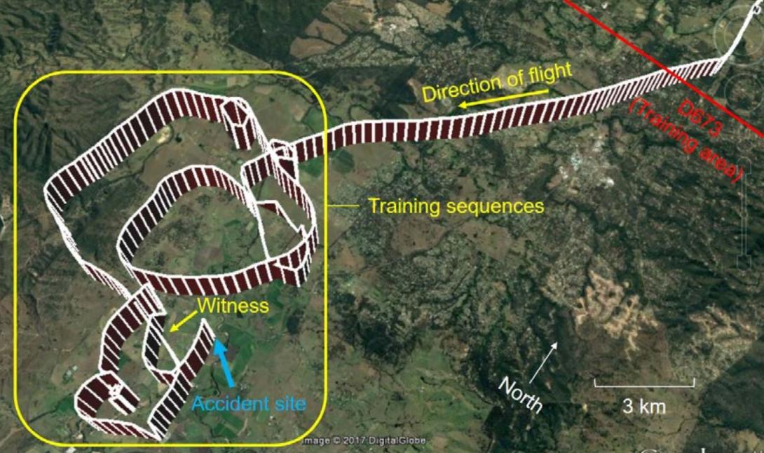 Satellite view of the aircraft's flightpath.