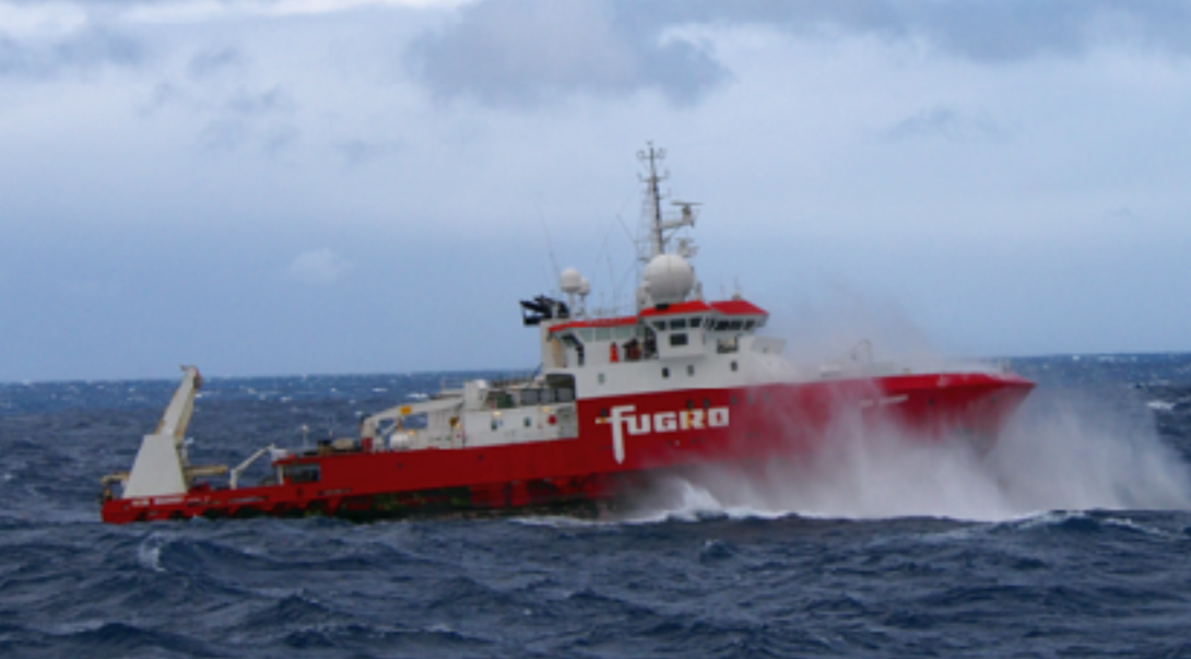 Search vessel Fugro Discovery in typical sea conditions.