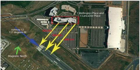 Figure 18: Aerial view of runway 12 and the adjacent buildings
