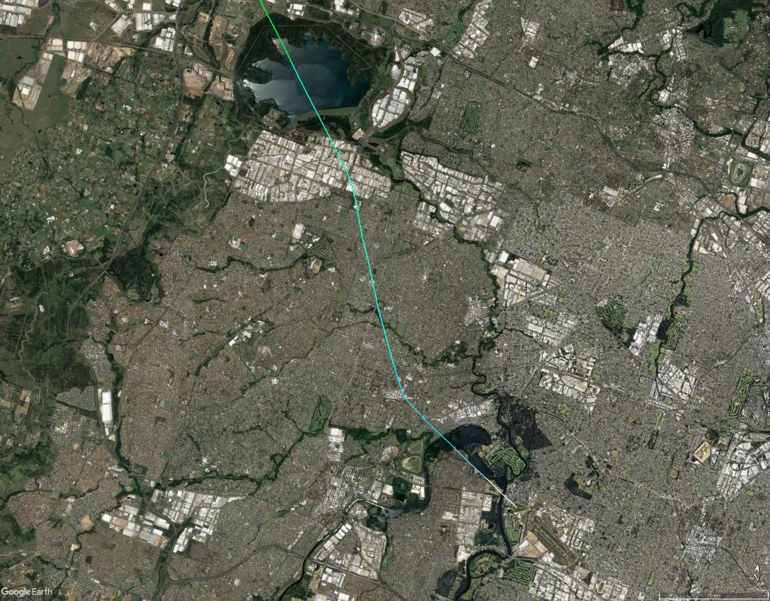 Figure 2: Track from Prospect reservoir to Bankstown Airport