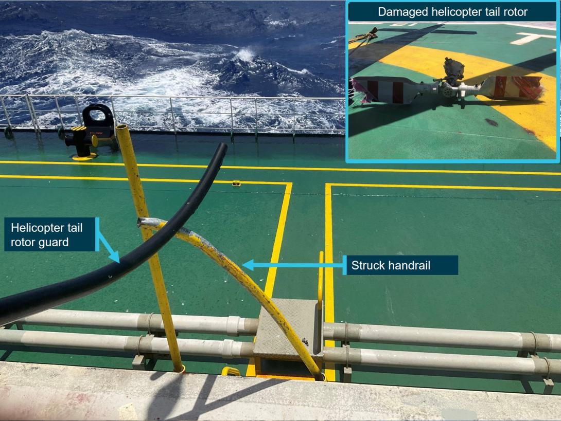 Figure 4: Struck handrail and damaged tail rotor