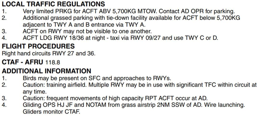 Figure 2: Mildura Airport ERSA details