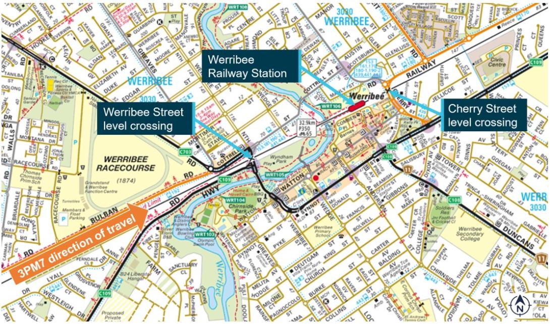 Figure 1: Location of Werribee Street and Cherry Street level crossings