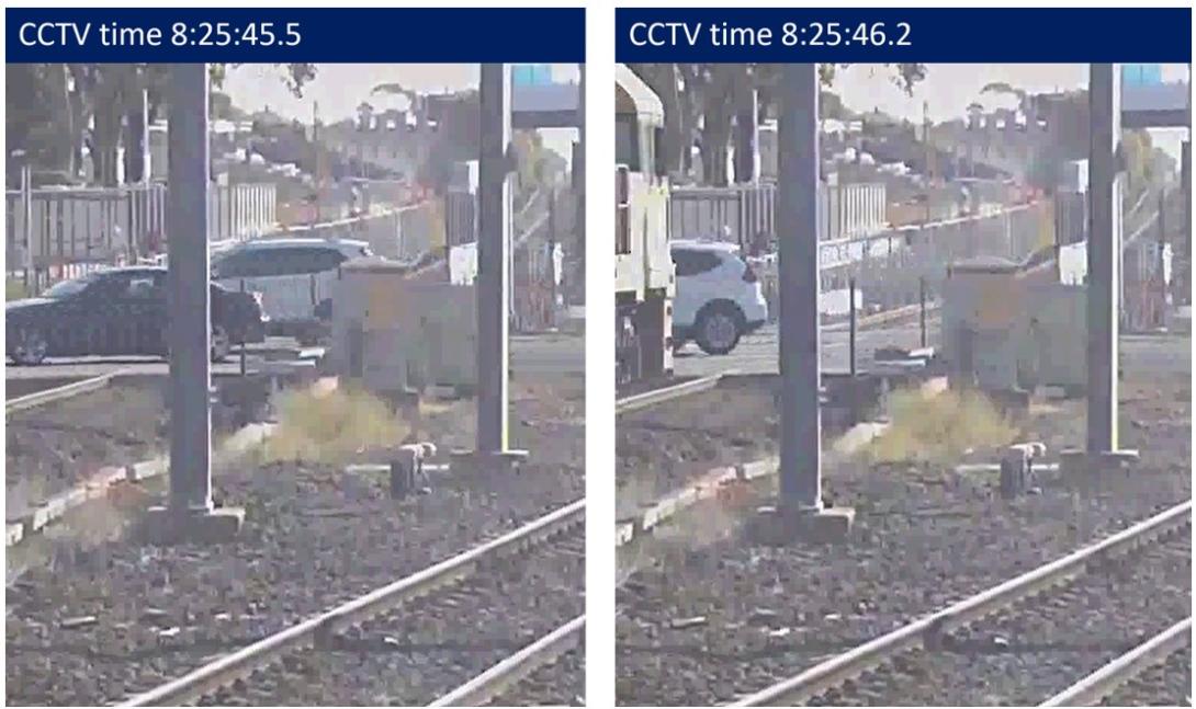 Figure 5: CCTV images showing road vehicles on Cherry Street as train approaches