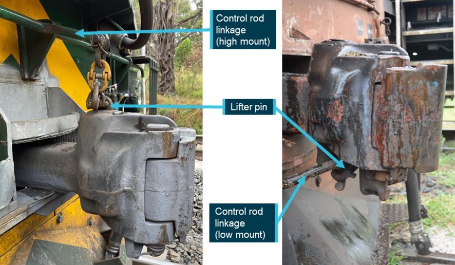 Figure 12: Comparison of top lifter (left) versus bottom lifter (right) automatic couplers