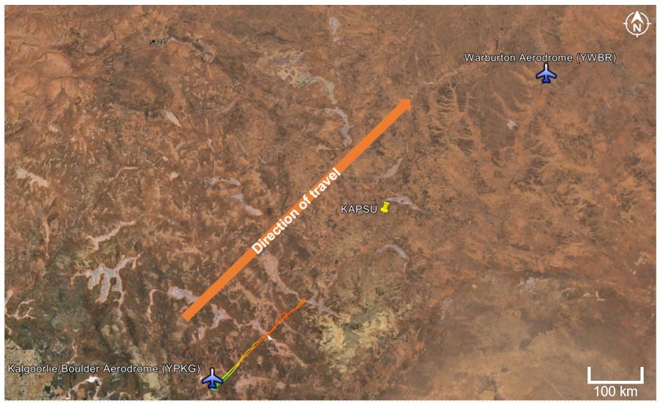 Figure 1: Flight track from Kalgoorlie to Warburton
