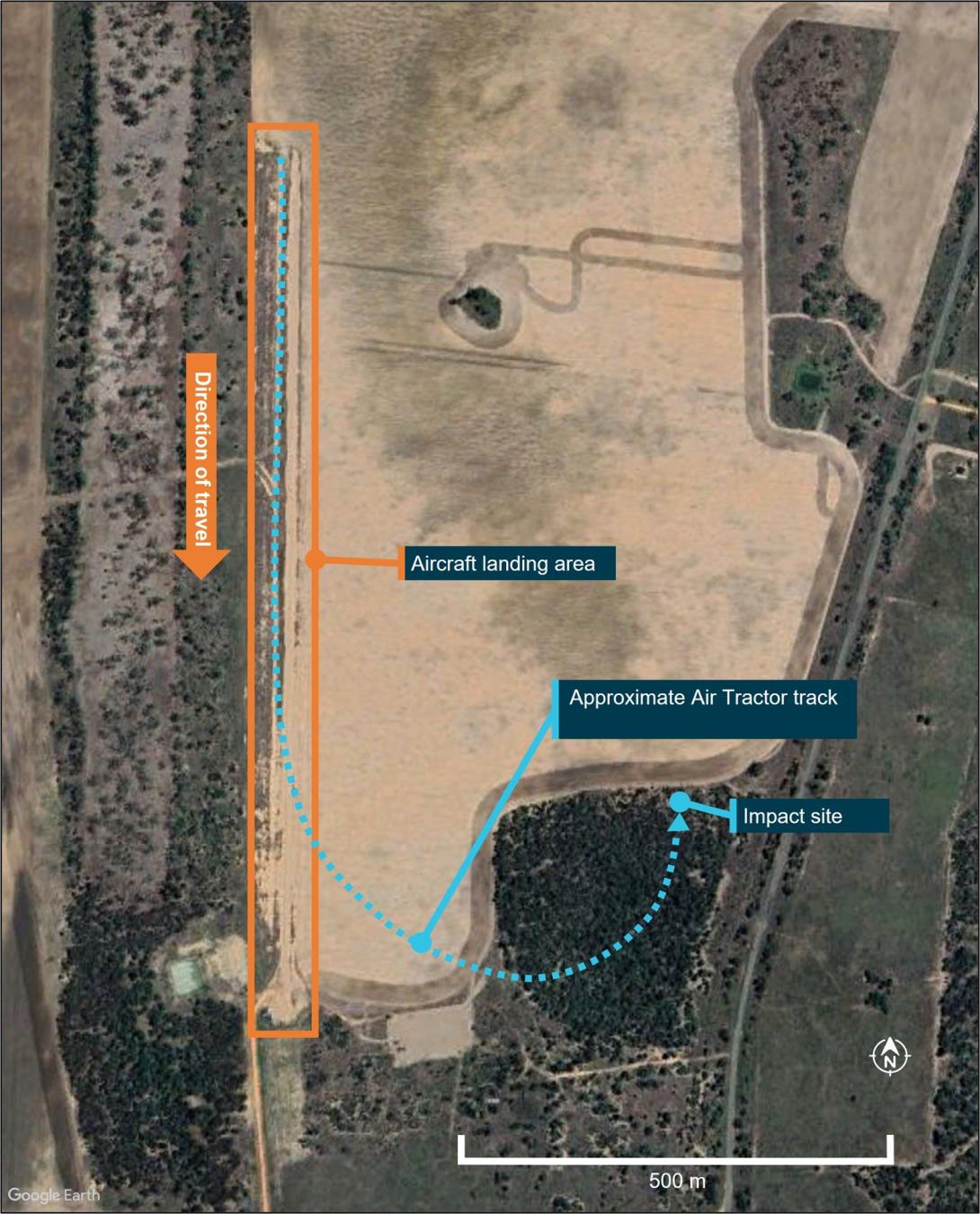 Figure 3: Aircraft landing area with depiction of aircraft track