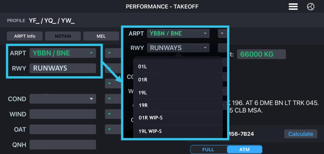 Figure 10: Runway input selection
