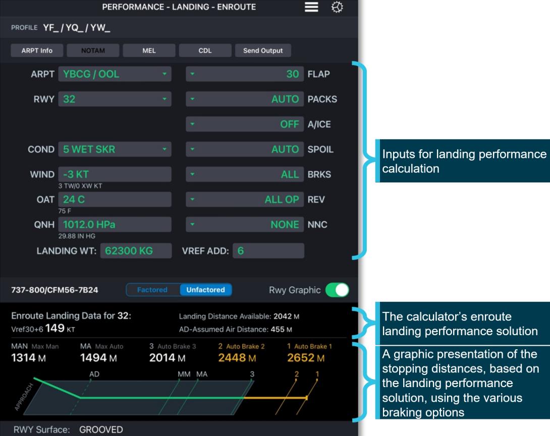 Figure 8: Exemplar OPT en route landing performance calculator