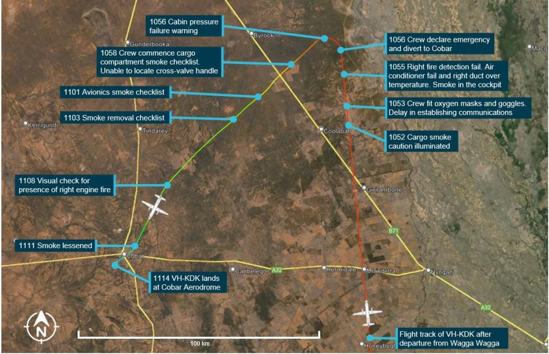 Figure 11: VH-KDK flight track and diversion