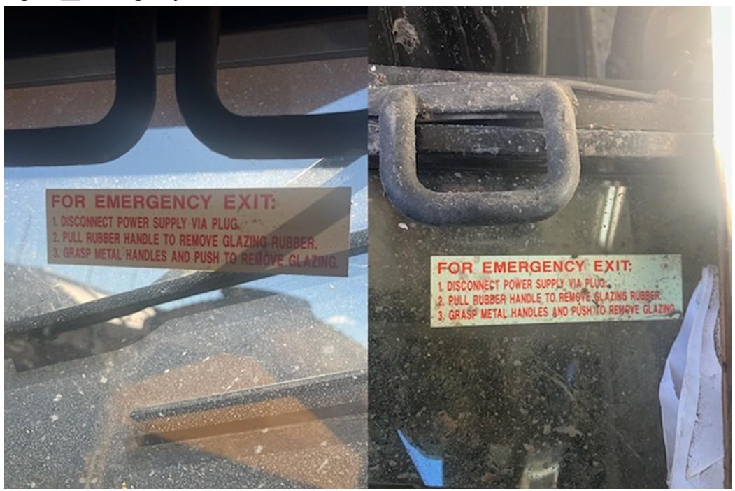 Figure 12: Emergency exit sticker with written instructions