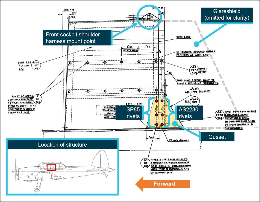Figure 6: Modification H.268 gusset and rivet location (left side shown)