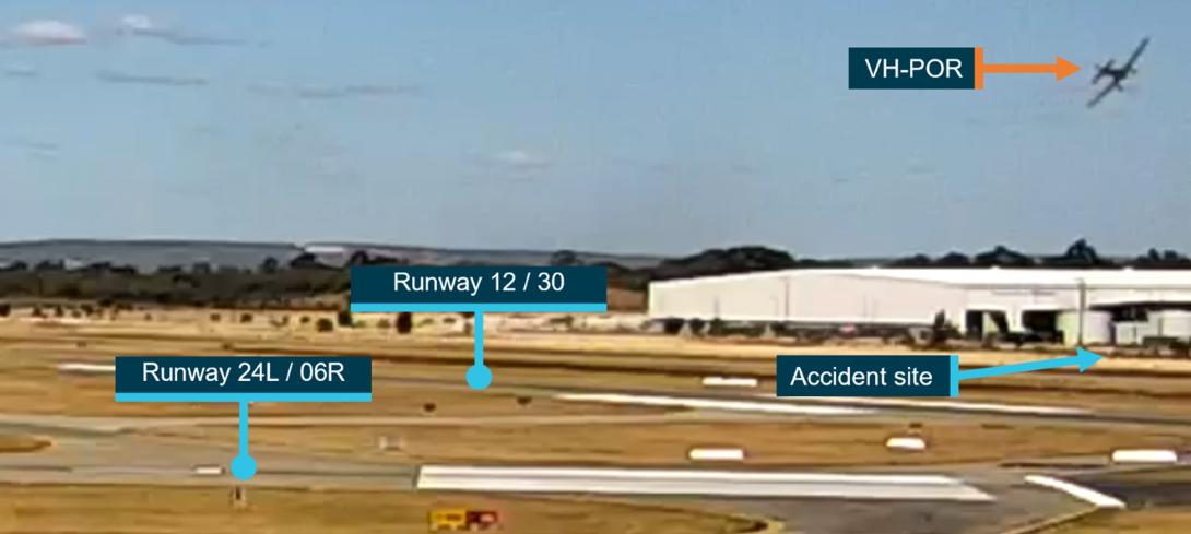 VH-POR angle of bank during left turn after take-off