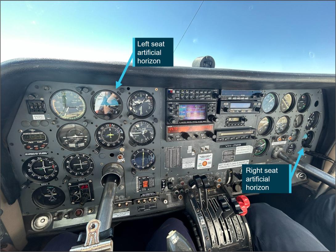 Figure 2: Photo of cockpit instruments from perspective of left (pilot) seat