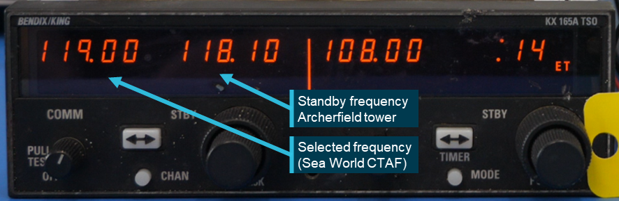 Figure 20: Bendix King KX-165A from VH-XH9 – indication on power up