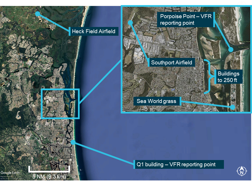 Figure 23: Southport Airfield and building shielding to Sea World
