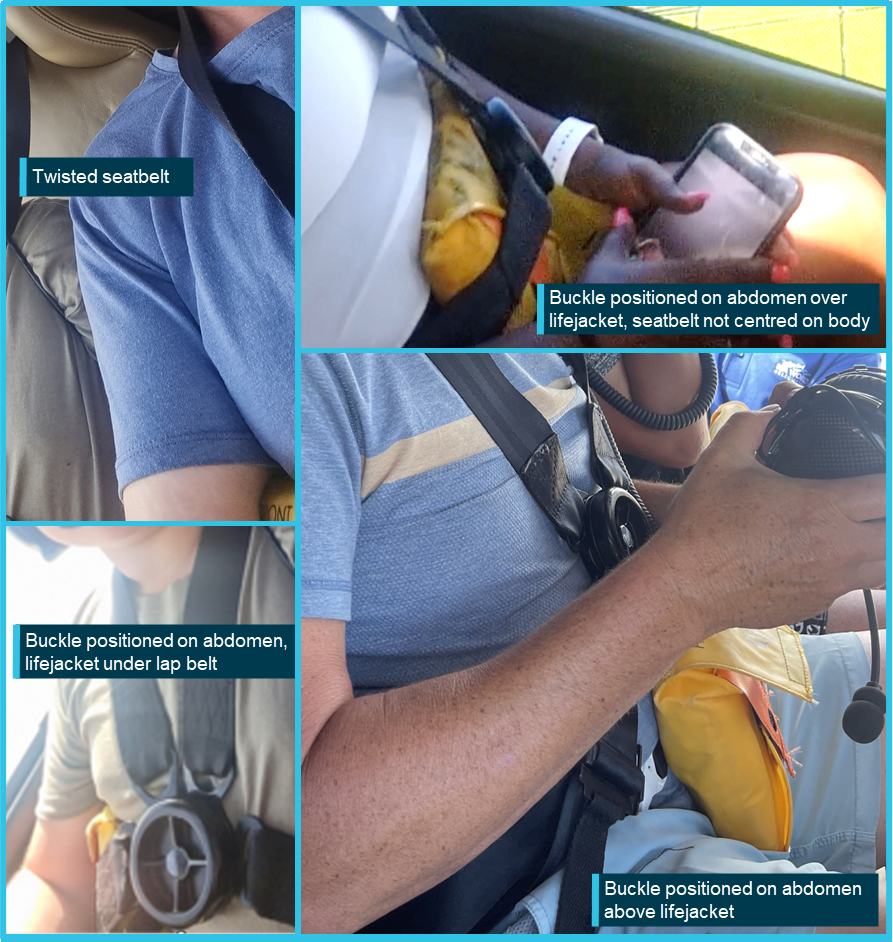 Figure 53: Examples of passenger incorrect seatbelt fitment