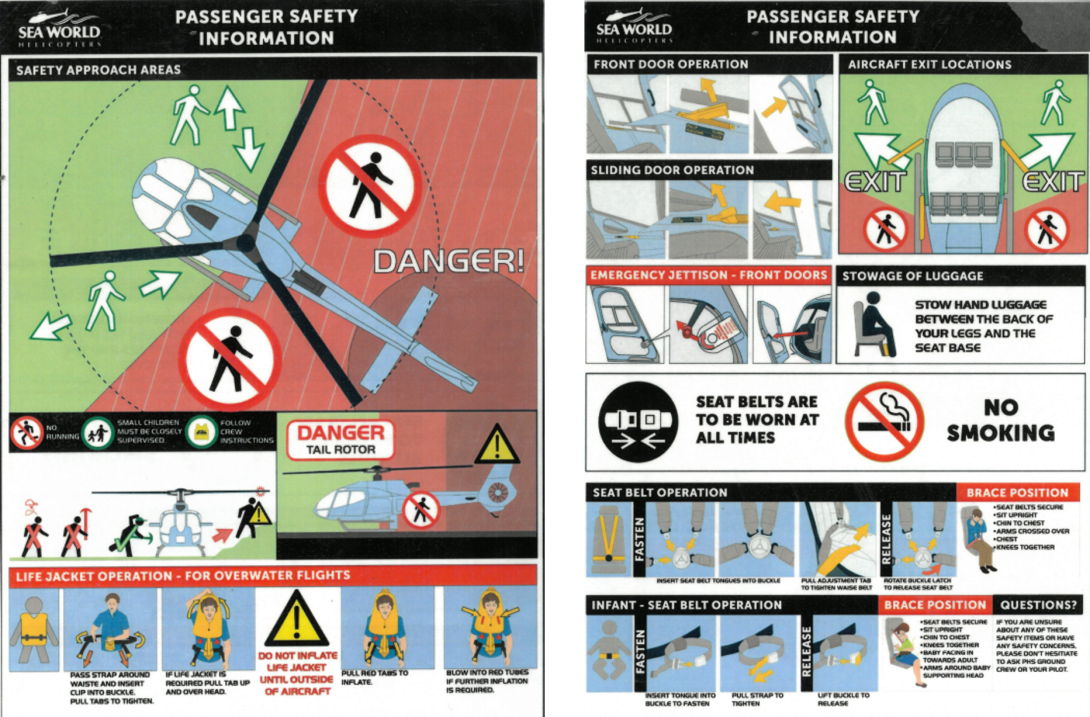 Figure 56: Sea World Helicopters safety briefing card