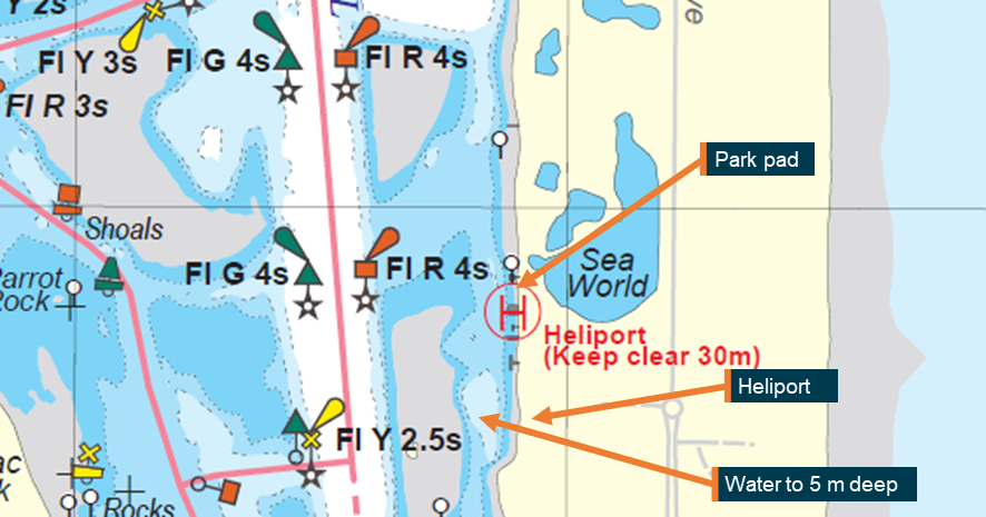 Figure 70: Boating instructions for navigation around Sea World Helicopters helipads