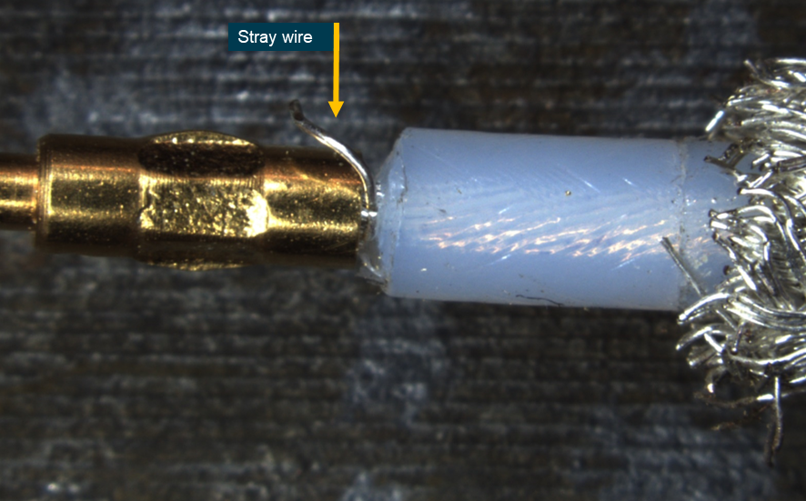 Figure A10: BNC connector: close-up showing a stray wire was not contained within the crimping of the contact pin