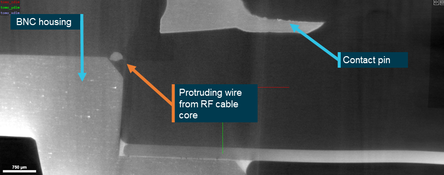 Figure A6: Micro-CT of the helicopter’s RF cable BNC connector: close view of the protruding wire showing it was contacting the BNC housing