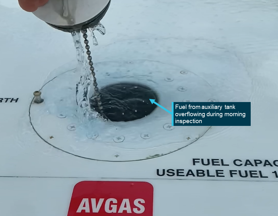 Figure 9: Auxiliary fuel tank overflowing on morning inspection