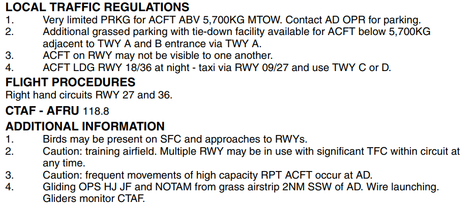 Figure 5: Mildura Airport ERSA details