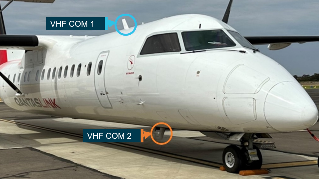 The Dash 8 has two radio systems, with differently-located antennas