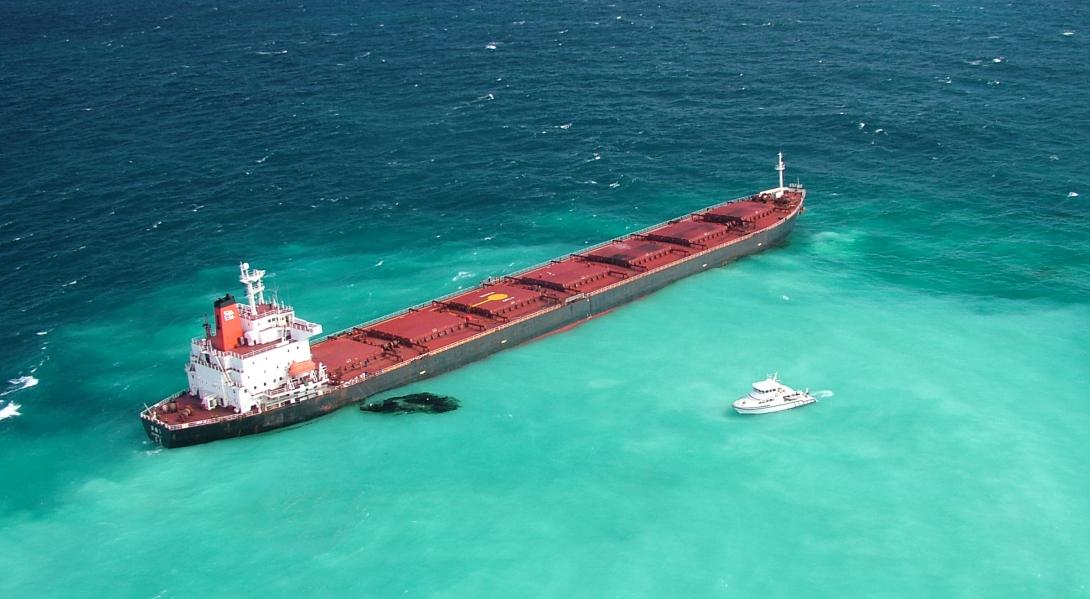 Figure 23: Shen Neng 1 stranded on Douglas Shoal, Great Barrier Reef, Queensland