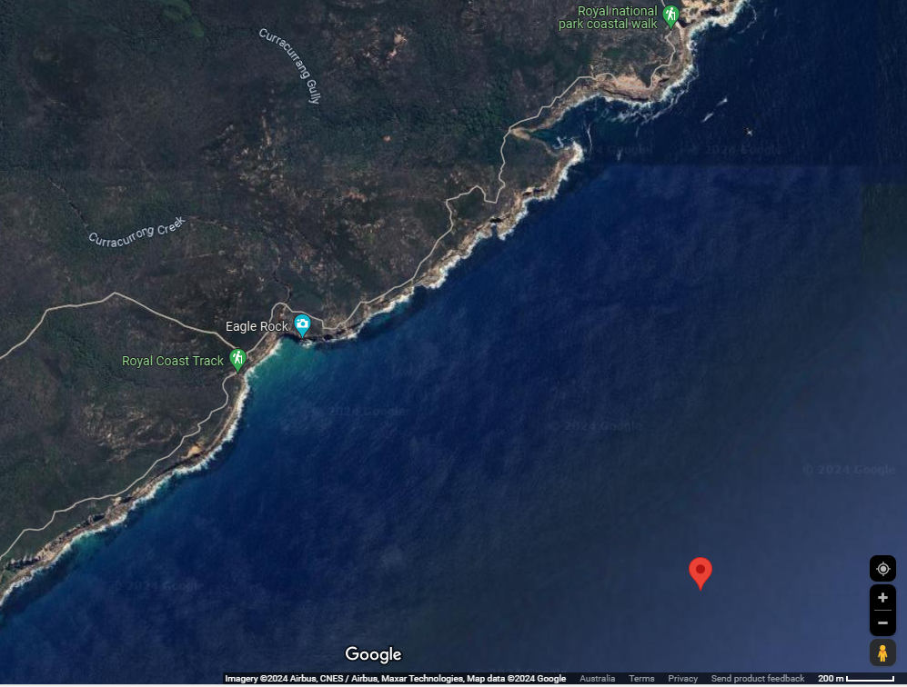 Figure 5: Ship’s anchor position (red marker) off Eagle Rock