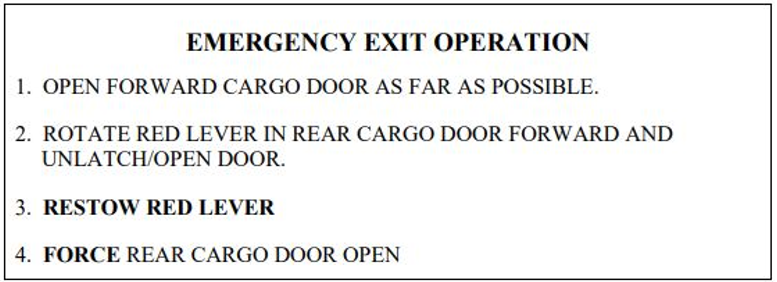 Revised forward cargo door placard as per CASA Airworthiness Directive AD 206/47