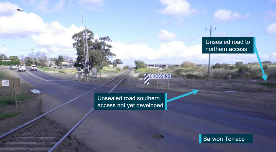 Figure 5: Junction between the access road and Barwon Terrace in 2017