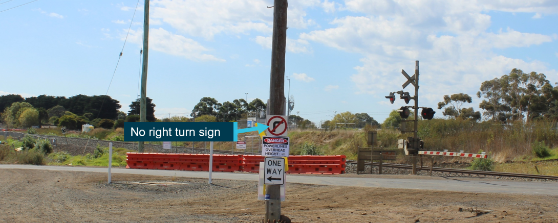 Figure 7: No right turn sign on the power pole