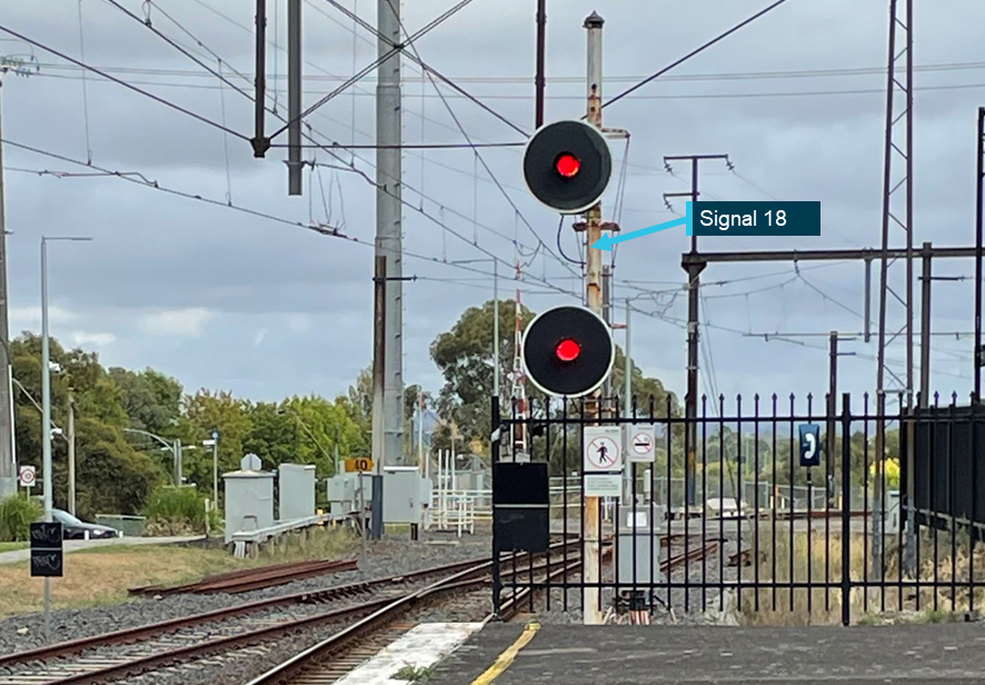   Figure 5: Home departure signal 18 at UFG platform 2 shown at stop