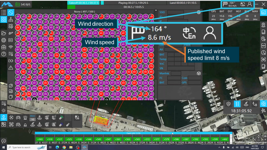 Figure 5: GCS software display with wind speed readout highlighted