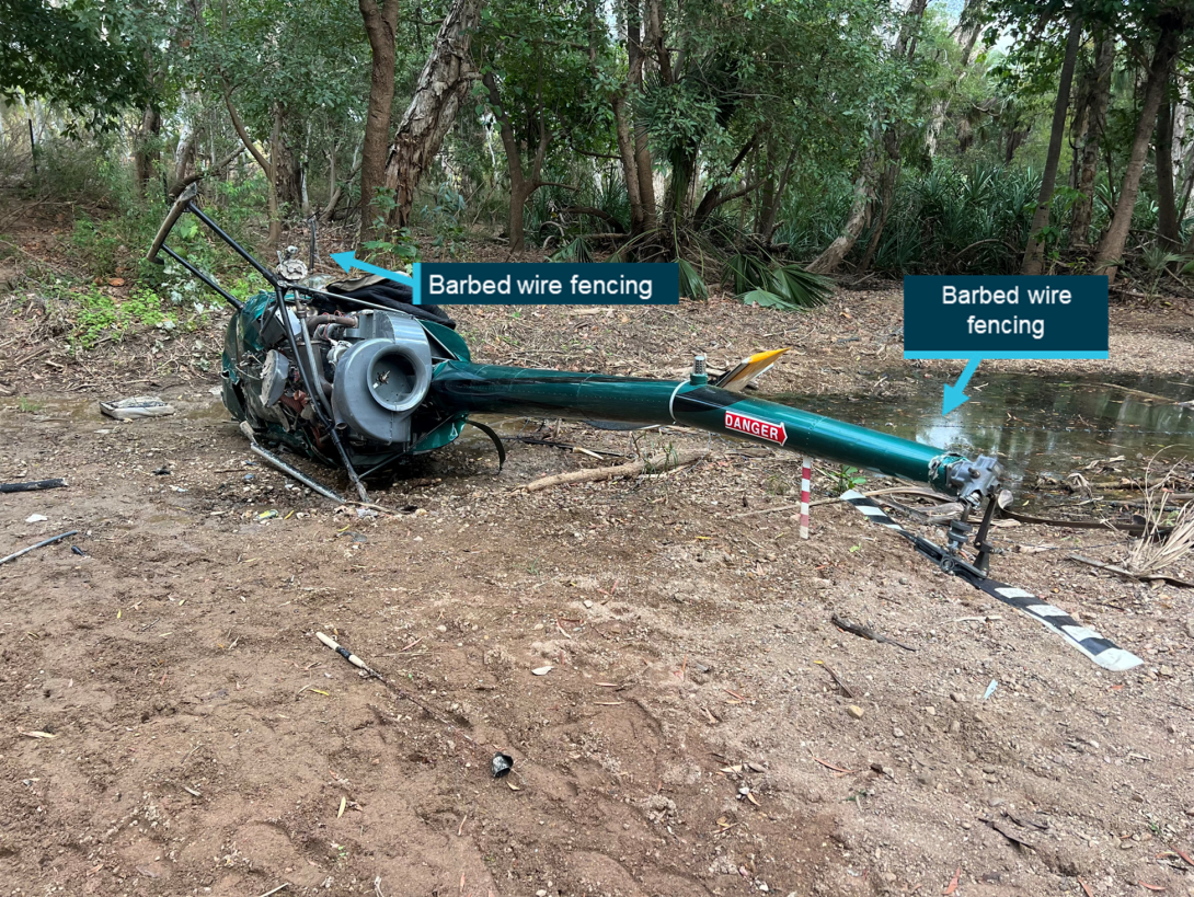 Helicopter rolled onto its right side as a result of the collision with terrain.