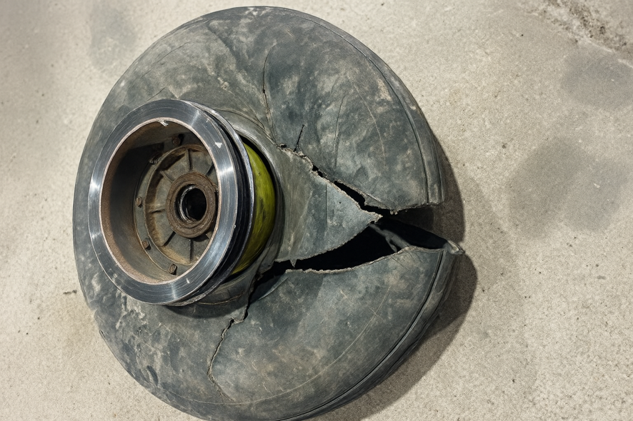 AT-502 damaged left main landing gear tyre.