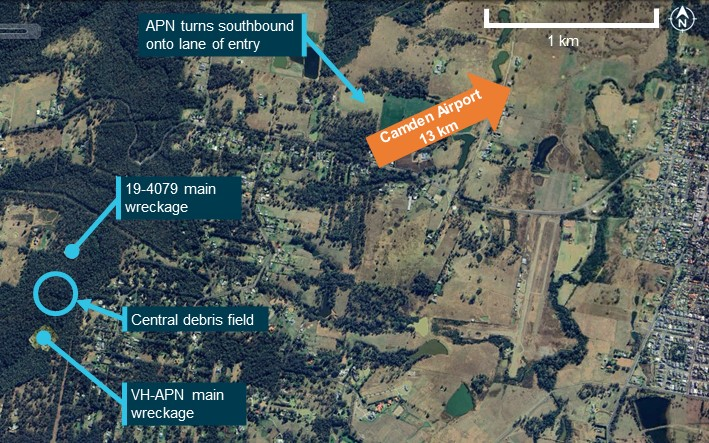A top down photographic image with the accident site locations labelled.